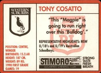 1991 Stimorol NRL #123 Tony Cosato Back